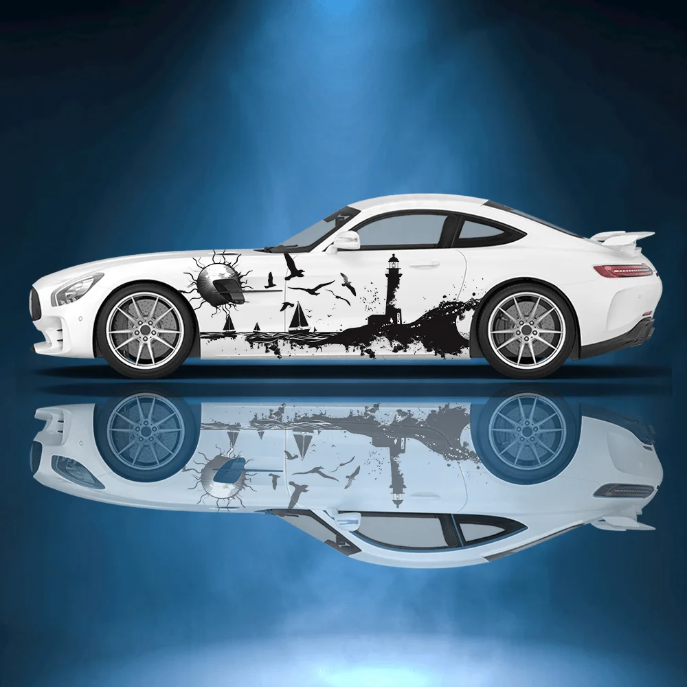 

Coastal Black Lighthouse Seagull Sunset Sticker Car Decal Full Body Floral Decoration Covering Scratches Protect Car