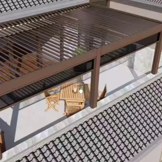 

Custom Size Aluminium Pergola Electric Louvered Roof With Blinds Louver Pergola