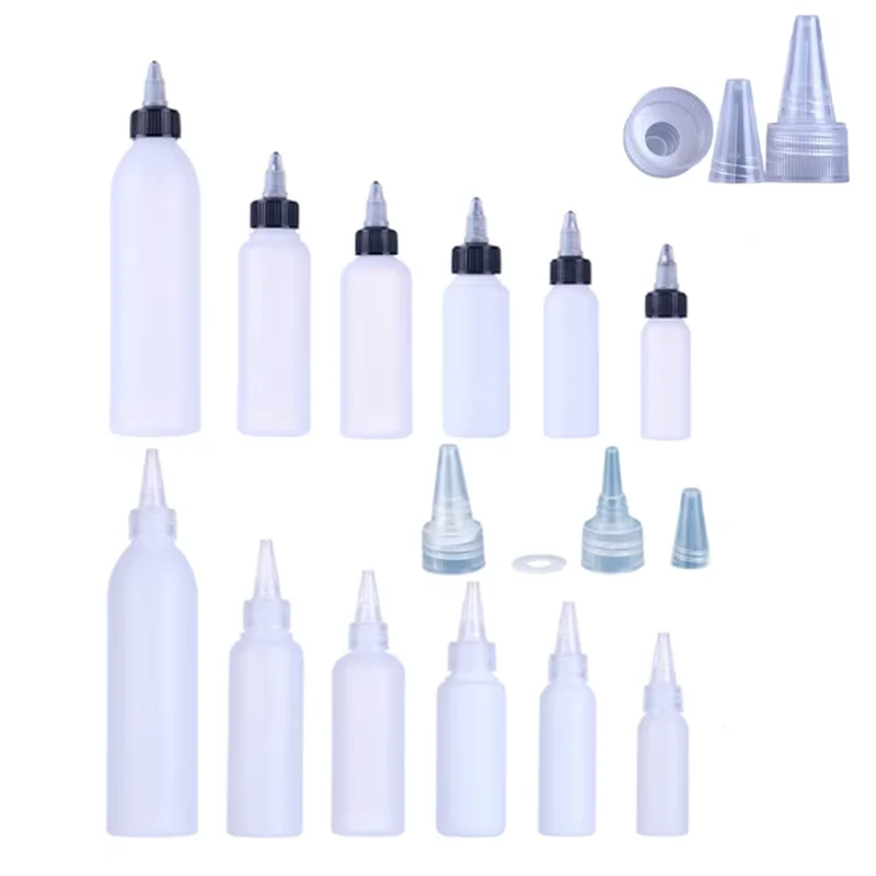 100Pcs 10ml-250ml Clear Natural Refillable Plastic Squeeze Bottle with Twist Top Spout Dispensing with Leak-Proof White Cap