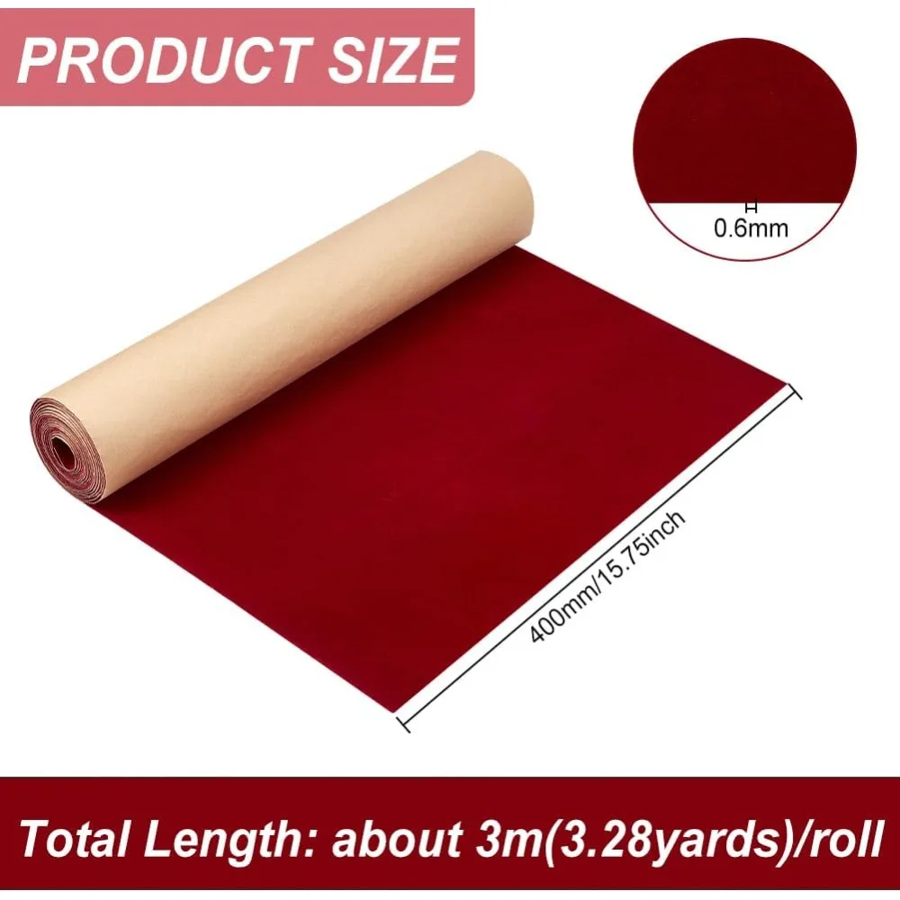 9.84x1.3Feet Self Adhesive Felt Fabric Dark Red Adhesive Velvet Flocking Liner with 3Pcs Metallic Wire Twist Ties for Jewelry