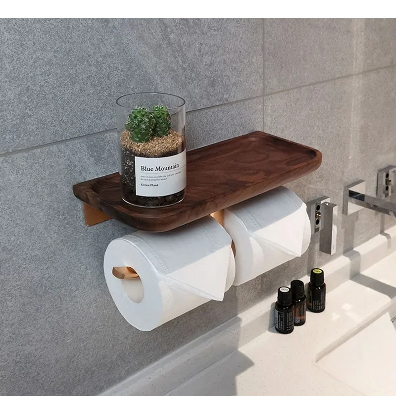 Walnut Wooden Paper Towel Rack Roll Tissue Holder Holders Storage Containers Household Toilet Racks Bathroom Shelves
