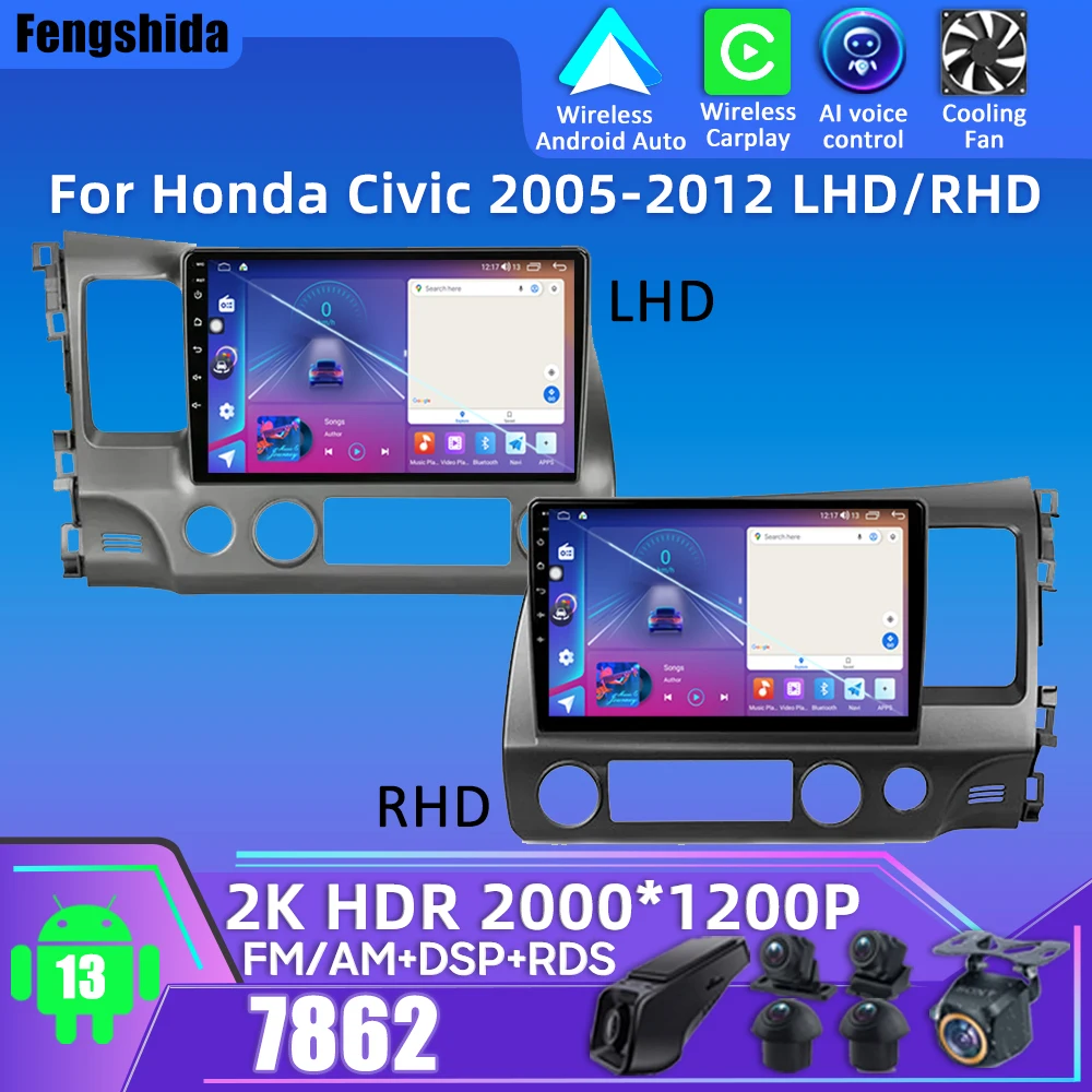 For Honda Civic 2005-2012 LHD/RHD Android Auto Car Radio Multimedia Video Player Navigation GPS No 2din 2 din DVD Car Android