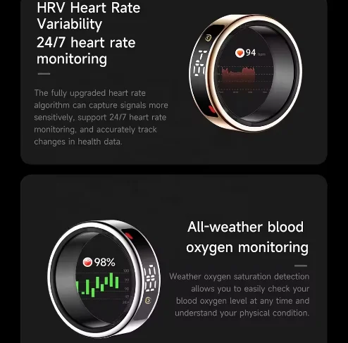 2025 Smart impermeabile in acciaio uomo donna fitness tracker sonno cardiofrequenzimetro salute luce anello intelligente