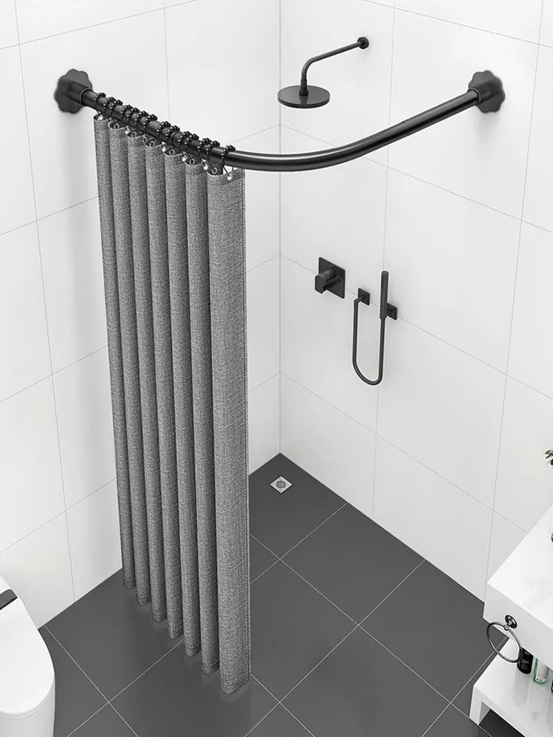 304 25MM Extendable Corner Shower Curtain Rod Pole Black L Shaped Stainless Steel Rail Rod Bar Bath Door Hardware 4 Size