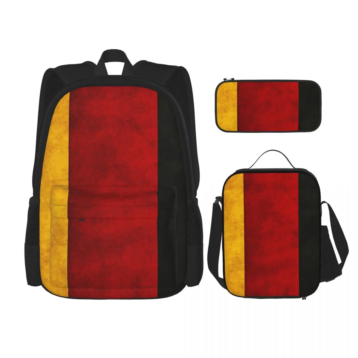

Germany German Flag Texture Backpacks Children Bookbag School Bags Rucksack Lunch Bag Pen Bag Three-Piece Set