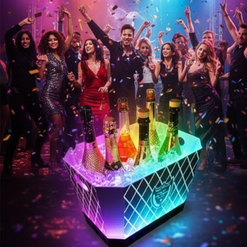 

LED illuminated ice bucket, bar iridesy champagne bucket, rechargeable spades A beer ice bucket, customizable