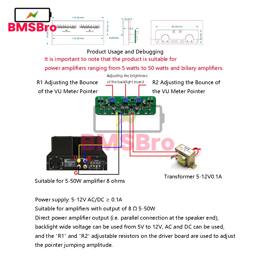 Double pointer VU Meter Stereo Audio Amplifier Board DB Sound Level Indicator Meter Adjustable Backlight With Driver