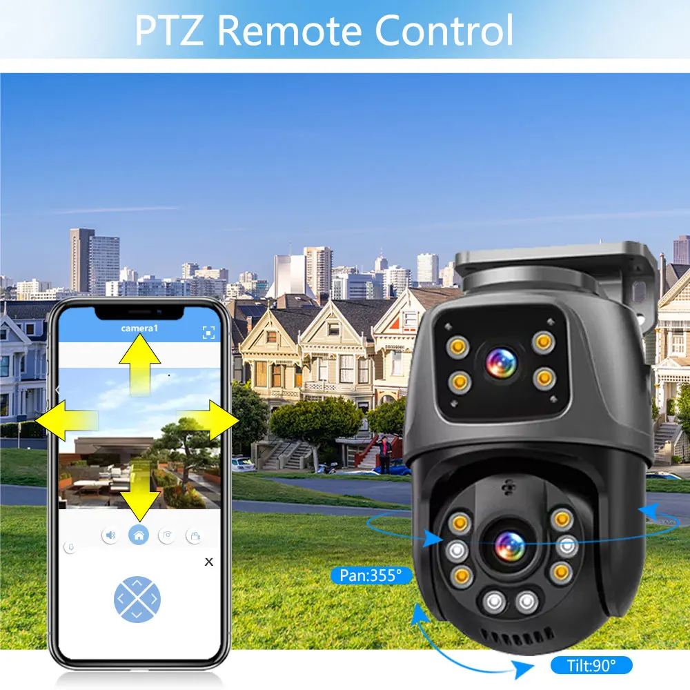 نظام مراقبة XMEYE POE بدقة 8 ميجابكسل بعدسة مزدوجة وشاشة مزدوجة 360 درجة °   كاميرا PTZ للمراقبة بالفيديو POE الأمنية IP ثنائية الاتجاه ICSee