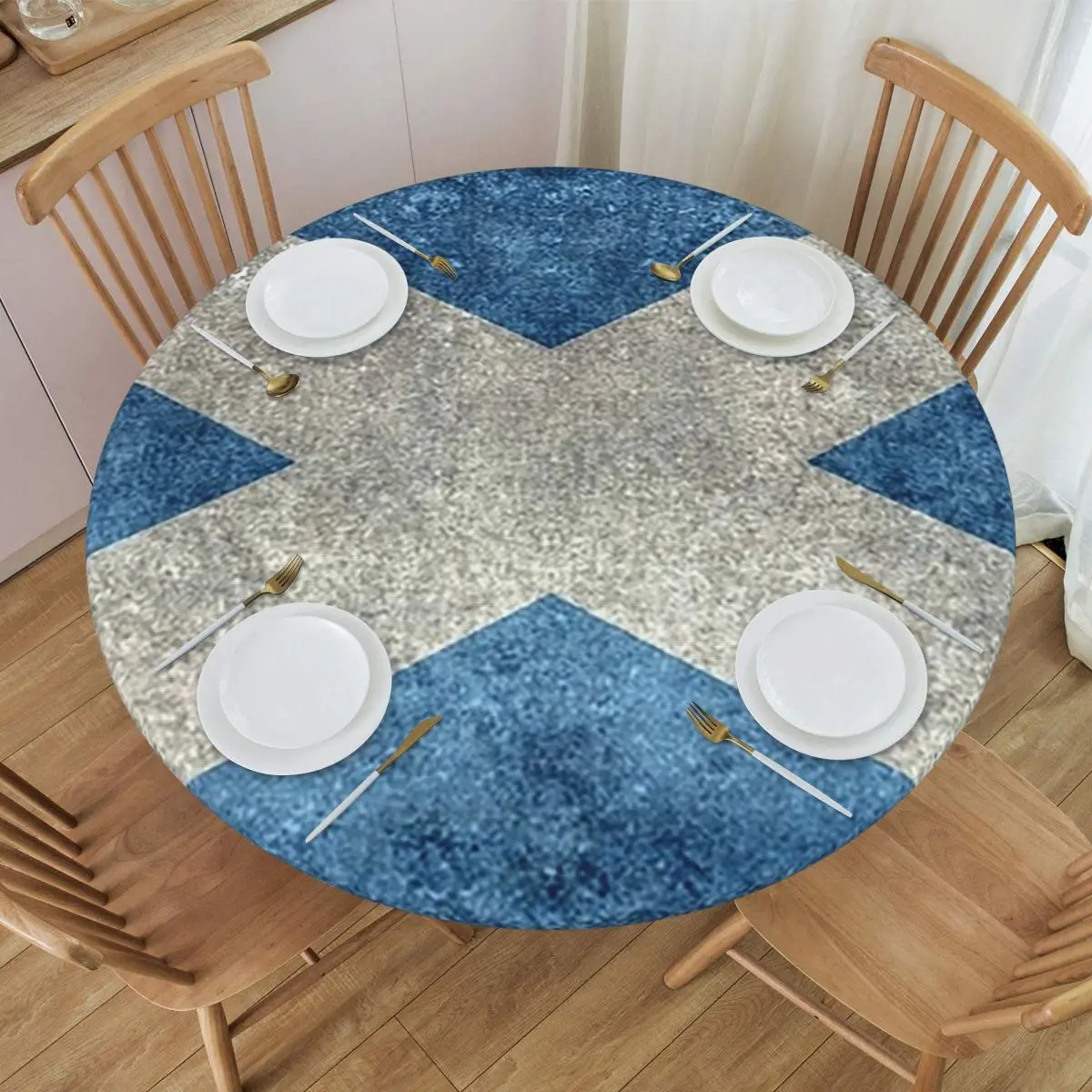 Flag Of Scotland - Grungy Vintage Version Waterproof Round Tablecloth Oilproof Table Cloth for Kitchen Events Dining Table Cover