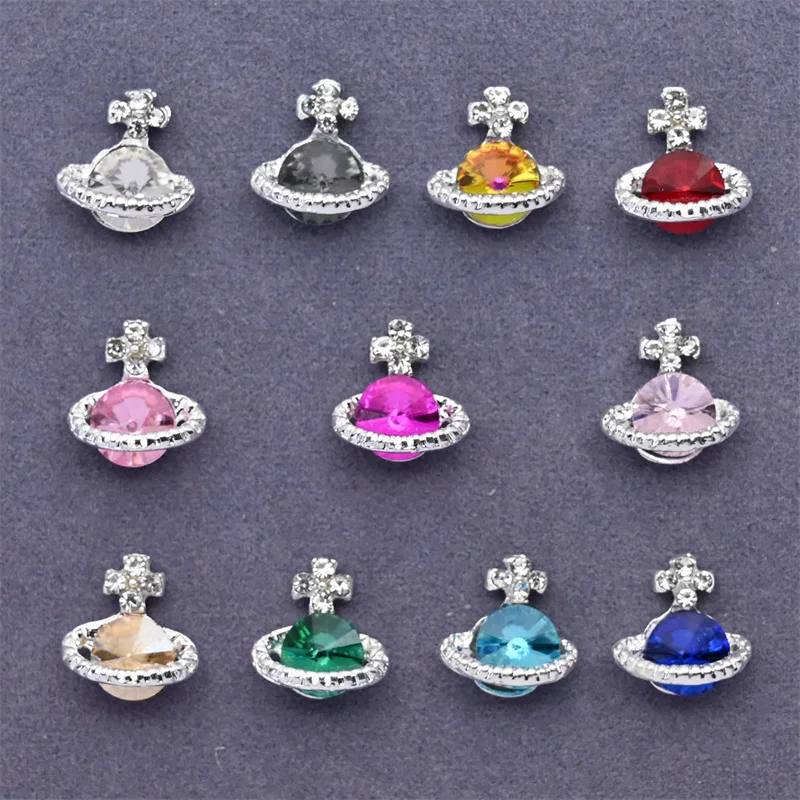 5 adet lüks tırnak Charms gezegen elmas çok renkli gezegen tırnak parçaları alaşım parlak Rhinestone Nail Art DIY DIY manikür takı