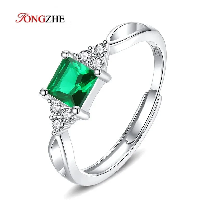 TONGZHE Simple Minimalist Finger 925 Sterling Silver Rings Modest Cute Green Zircon Stone Proposal Engagement Rings For Girl