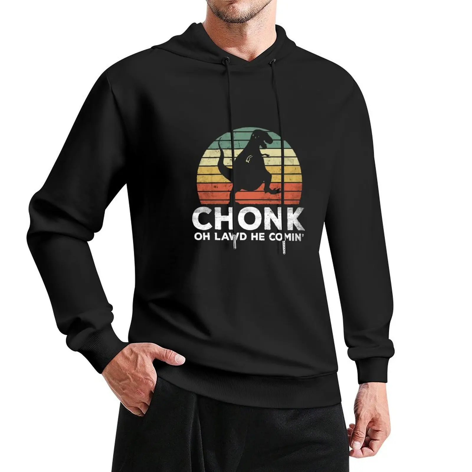 Oh Lawd He Comin Chonk T-Rex Chunky Pullover Hoodie men clothing aesthetic clothing tracksuit men