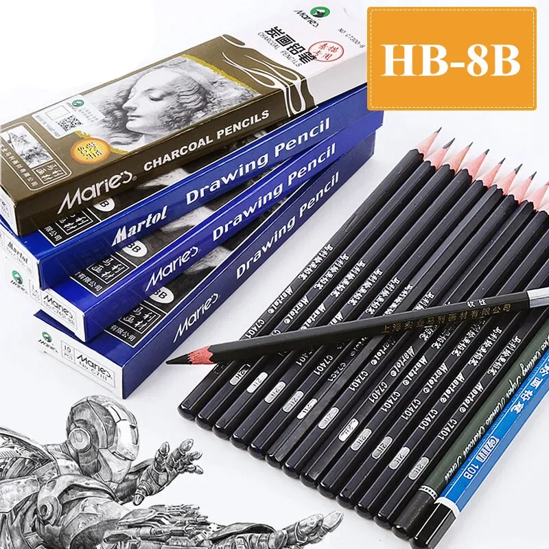 12Pcs/Box Wooden Lead Pencils HB B 2B 3B 4B 5B 6B 7B 8B High-quality Art Draw Specific Graphite Core Sketching Writing