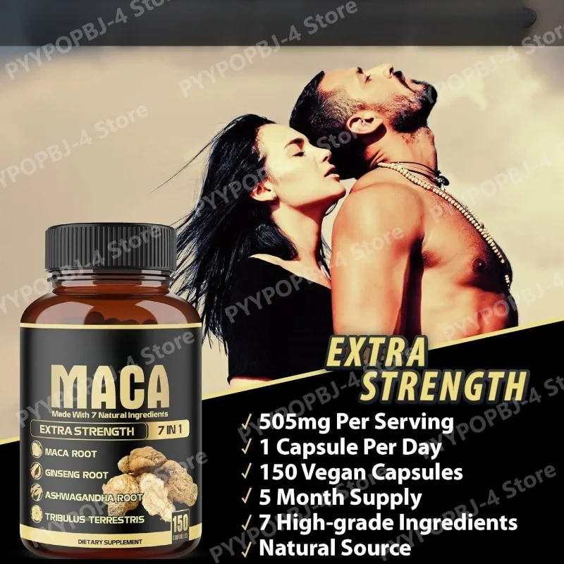

Maca Root Capsules with Ashwagandha Ginseng Tribulus Shilajit Shatavari Black Pepper Energy Performance & Mood Support 150 Count