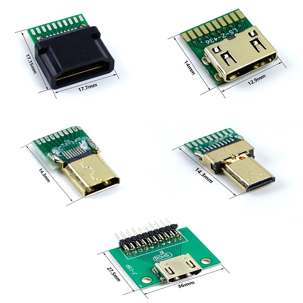 1pc HDMI Test Board Female Male PCB Board Type A C D Standard Male Plug with PCB board 19P HDMI-compatible Connector Test Board