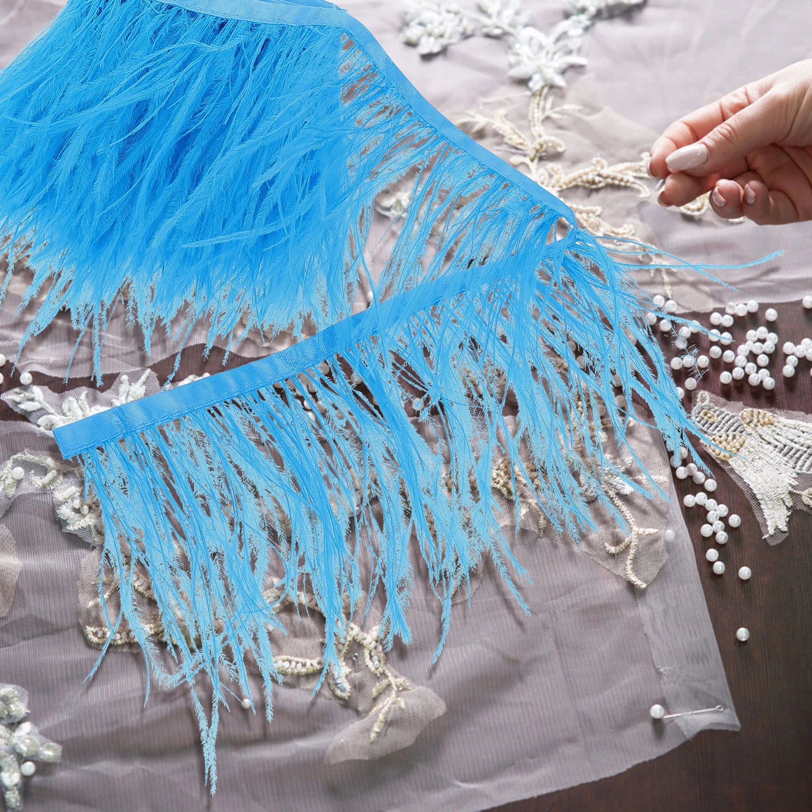 

Ostrich Plume Fringe Trim DIY Clothes Accessories Wedding Dress Material H made Belt Cloth Strip Practical MultiPurpose