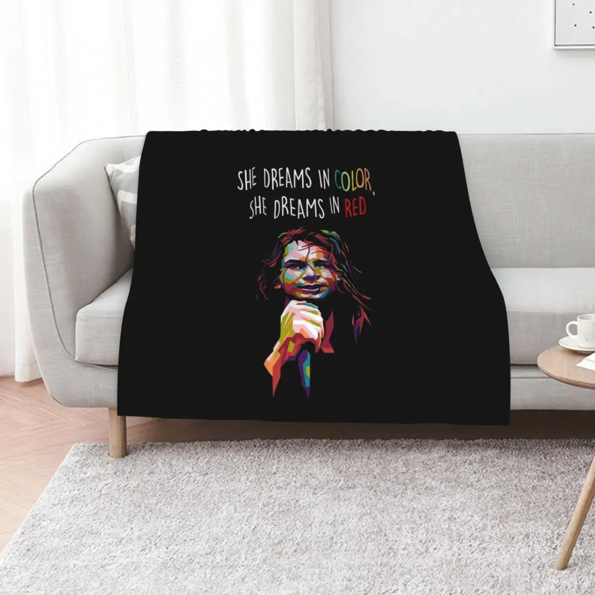 

She dreams in color She dreams in red Throw Blanket Flannel Fabric Decoratives Nap Thermal Blankets
