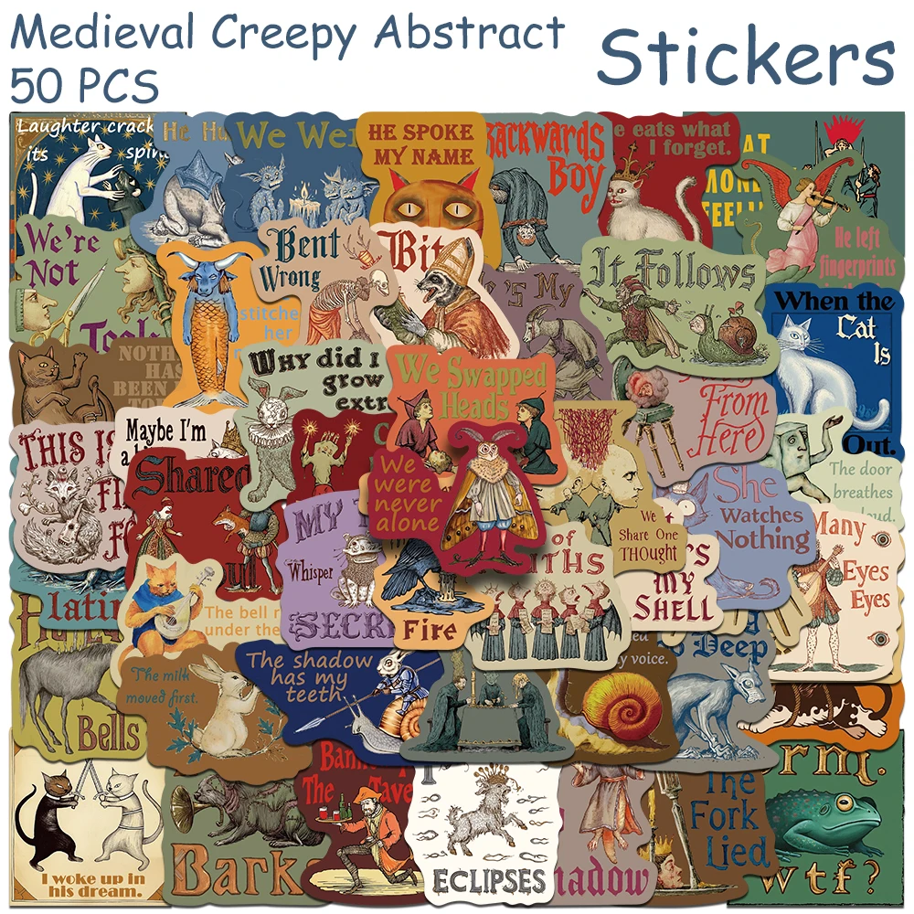 50pcs Medieval Creepy Abstract Stickers Decals For Phone Scrapbook Suitcase Skateboard Helmet DIY Retro Waterproof Stickers 2025