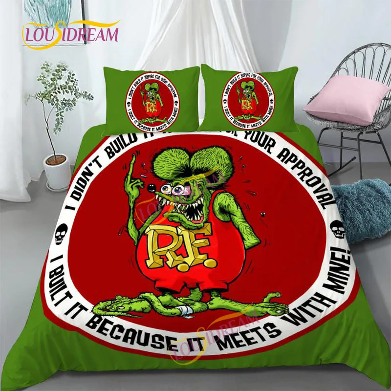 3D Rat Fink Print Soft Comfortable Cover Bedding Set Children's cartoon Fun Home Bedroom Decoration Pillowcase quilt cover