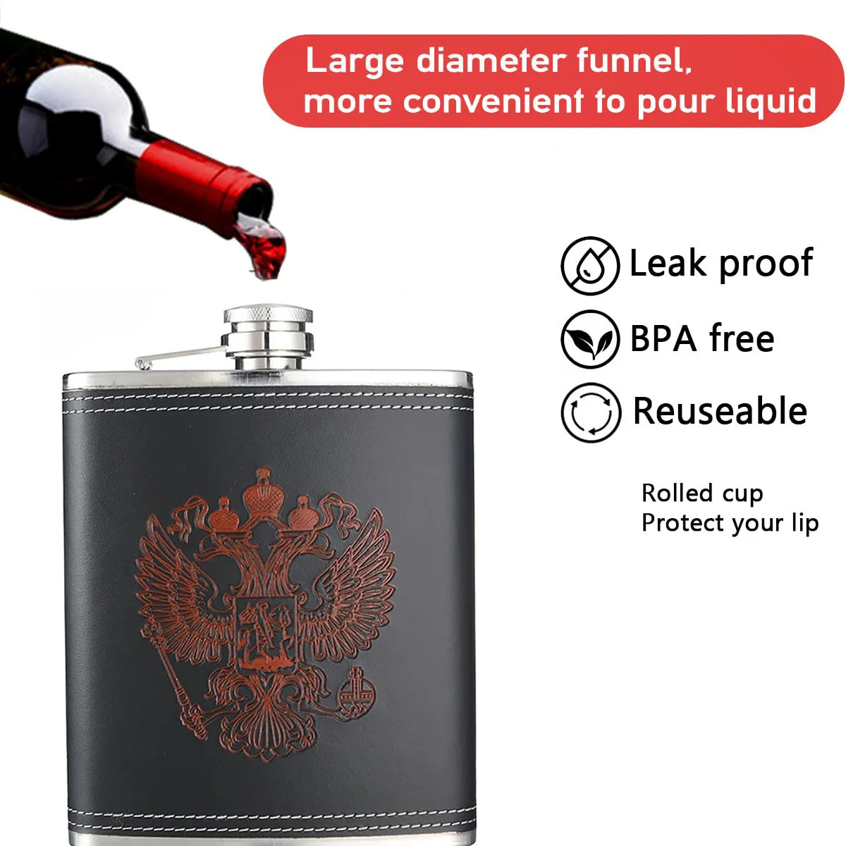 

Leather Cover Hip Flask Set Portable 8 Oz Hip Flask Set Stainless Steel Hip Flasks with 2 Cups Funnel Flasks for Men Gift Box