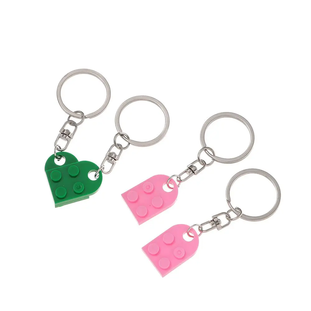 2PCS Love Heart Couples Friendship Separable Building Block  Key Buckle Heart Pendant Key Ring