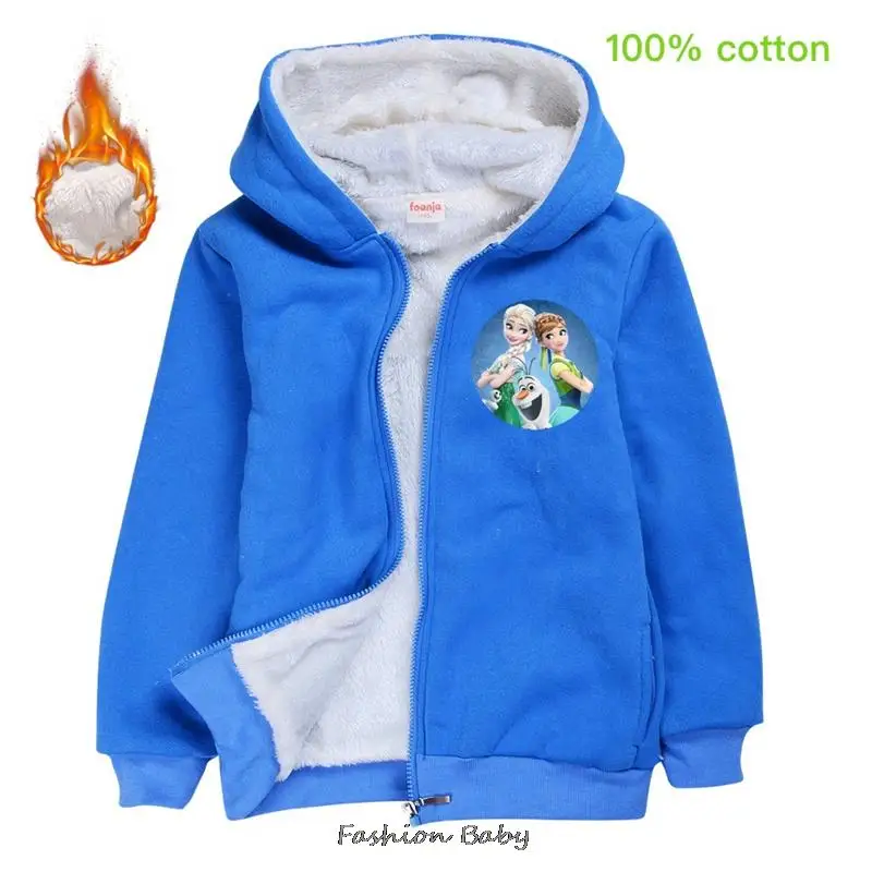 Girl\'s Fall Keep Warm Hooded Frozen Elsa Children\'s Clothing Cardigan Zipper Thick Jacket Girls Coat Anime Hooded Sweater