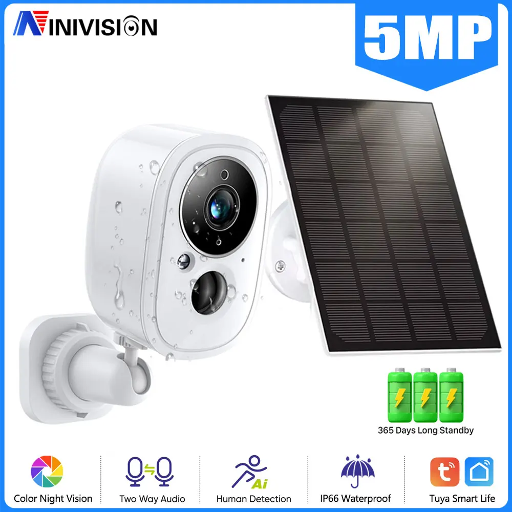 Solar Board Outdoor 5MP WIFI Camera PIR Human Motion Detection Battery Security CCTV Wide 135° Angle Surveillance Cameras