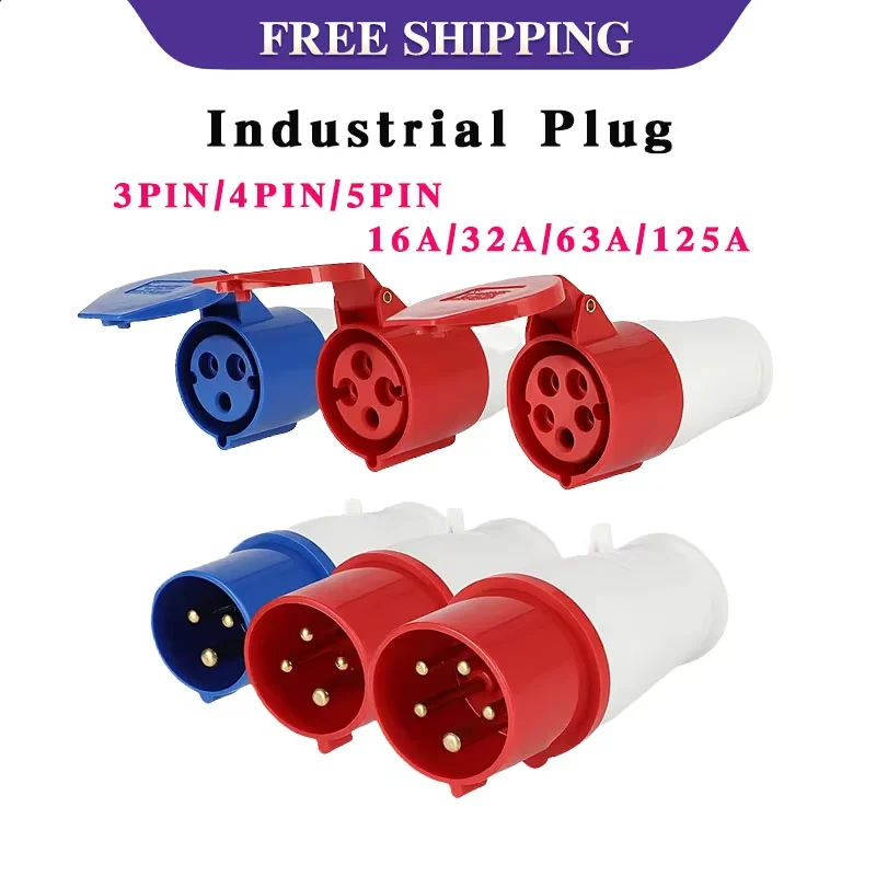 

5/10PCS Industrial Plug Socket Connector 3P/4P/5P 16-125A IP44/67 Waterproof Wall Mounted Plug Panel Mounted Plug 220V/380V/415V