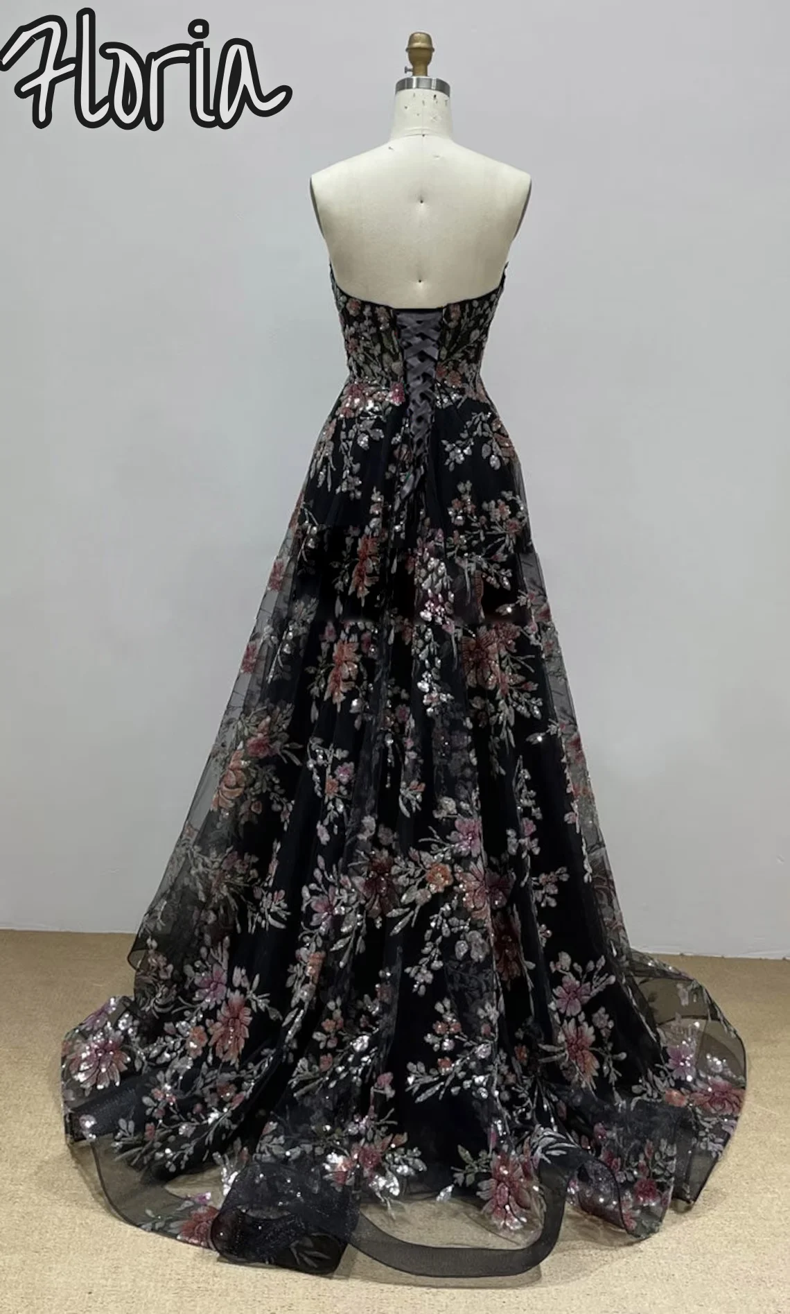 Floria Elegant Beading Sequined Party Dresses Blossom Off The Shoulder Prom Dresses Slit Tulle Formal Evening Dresses