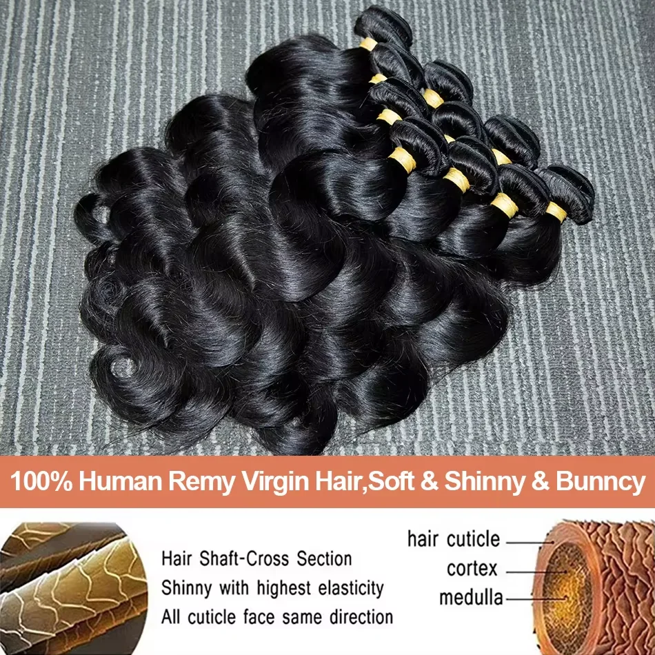 34 Inch Body Wave Human Hair Weave Bundles 16A Brazilian Natural Color 100% Raw Water Wave Human Hair Extension 3 4 Bundles Weft