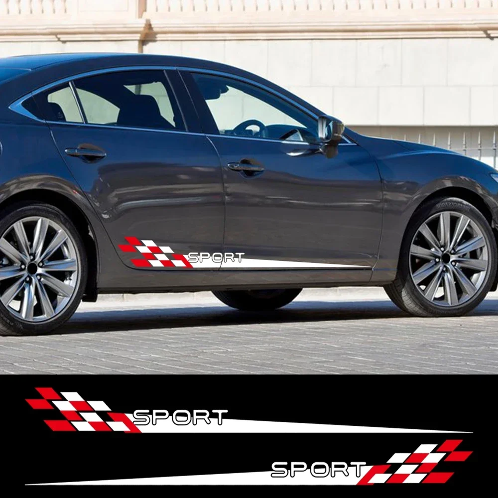 2PCS Racing Checkered Sport Car Side Door Stickers Waterproof Vinyl Graphic Decals PVC Auto Body Side Skirt Modification Sticker