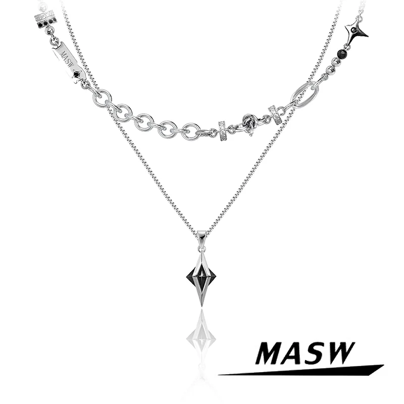 

MASW Original Design Cool Style Popular Thick Silver Plated Metallic Chain Star Necklace For Women Girl Gift Modern Jewelry