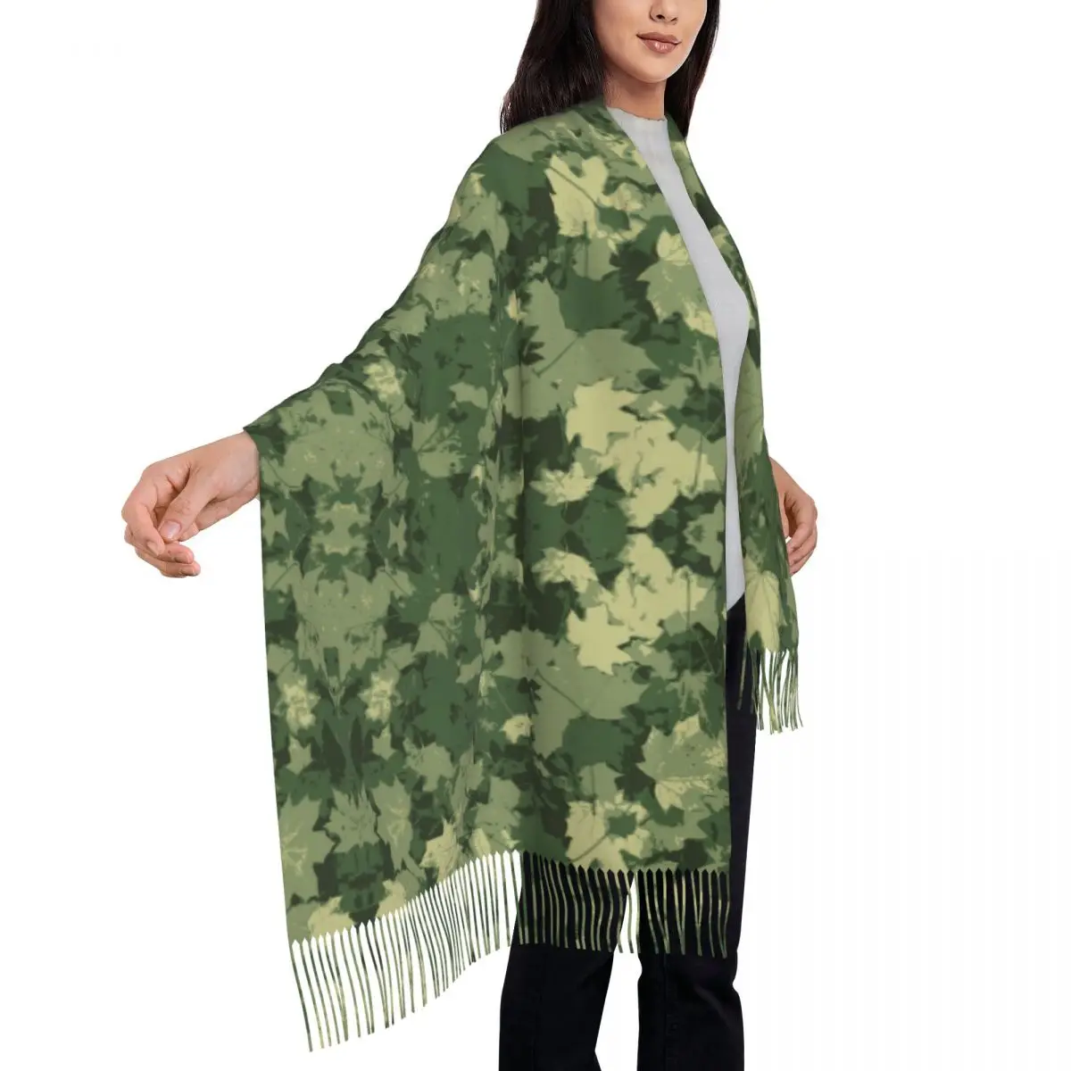 Grüne Blätter Camo Camouflage Schal Wrap für Frauen Lange Winter Warm Quaste Schal Unisex Schals