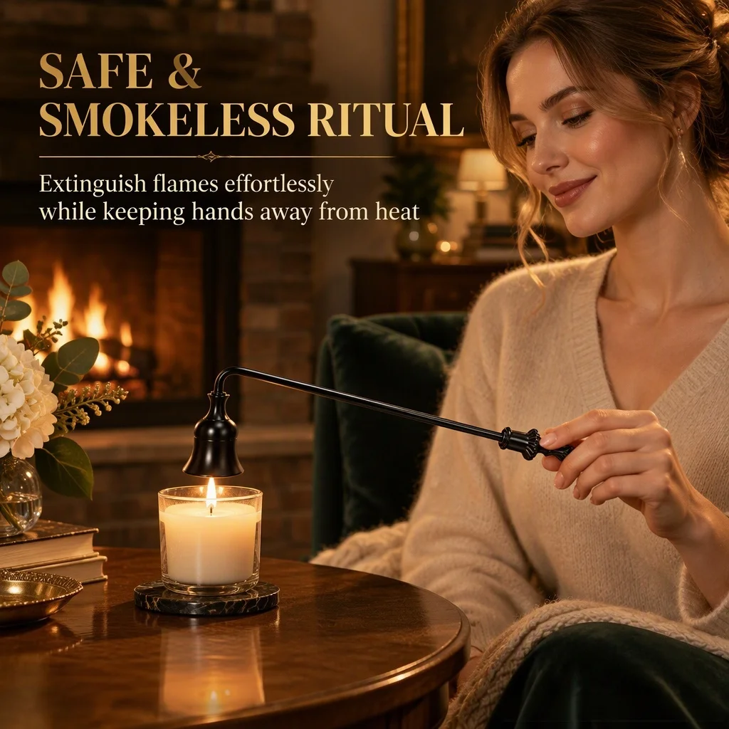 Black Candle Snuffer with 23cm Extended Handle, Pivoting Bell Snuffer, Stainless Steel Candle Extinguisher for Scented Jar Candl