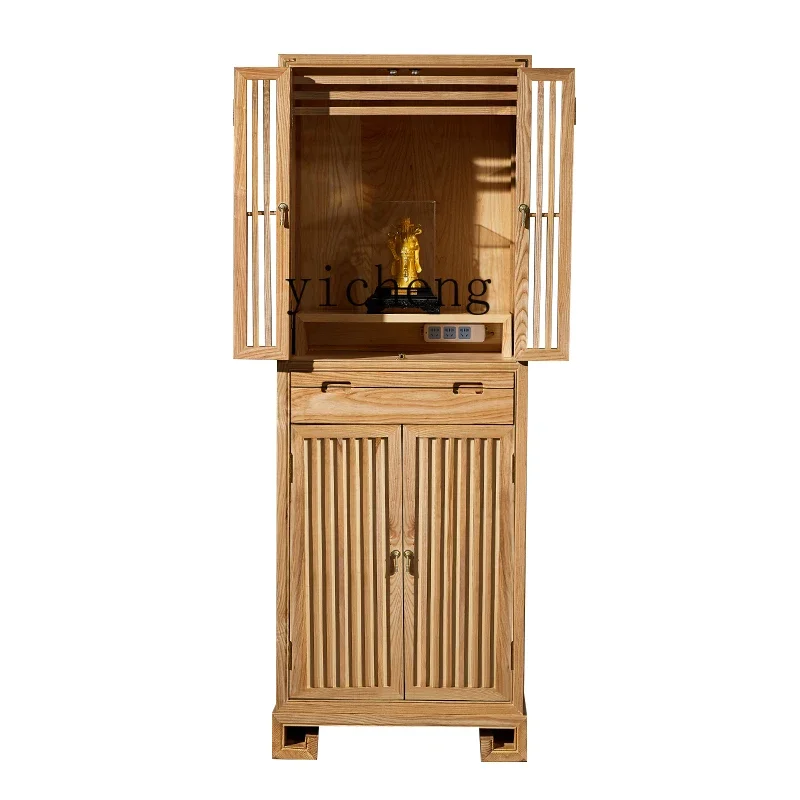 

ZC with Door Buddha Shrine Shrine Buddha Statue Enshrine Vertical God of Wealth Cabinet Solid Wood Altar Buddha Shrine