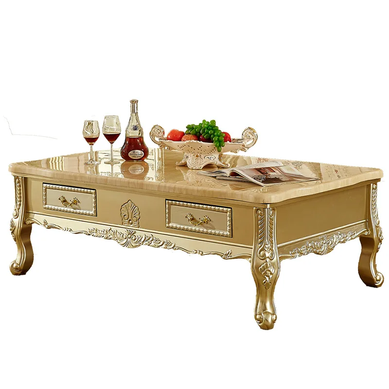 

European coffee table French solid wood marble champagne gold simple European high-end luxury living room luxury square coffee t