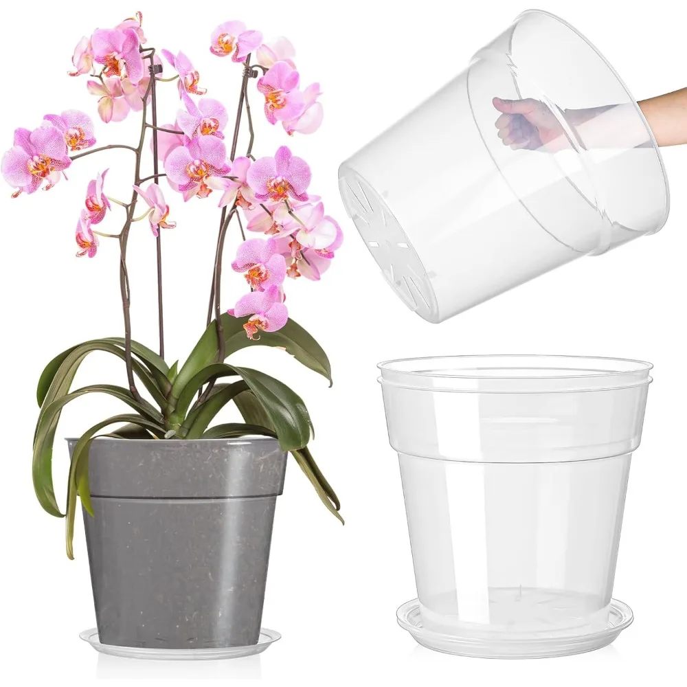 

3 Pack Clear Plastic Nursery Pots with Drainage Holes for Indoor Outdoor Plants, Large 11.65 Inches Size