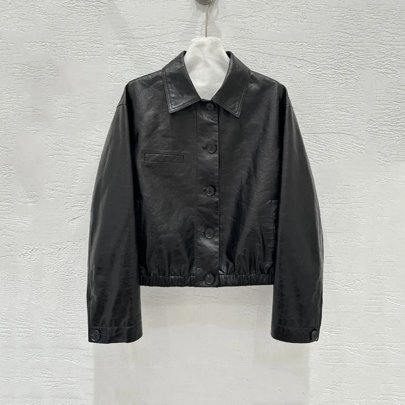 Женское пальто, весеннее однорядное пальто с пряжкой, высокое качество, 2021, куртка из натуральной кожи растительного дубления, короткая длина