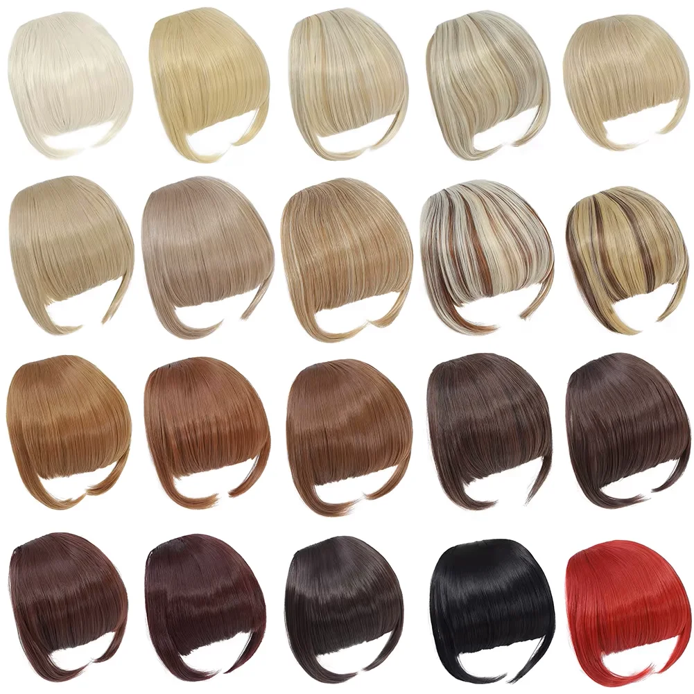 Bangs Hair Synthetic Extension Clip in Bangs High Quality Flat Bang with Temples 6 Inche Front Face Bangs for Women Girls Daily