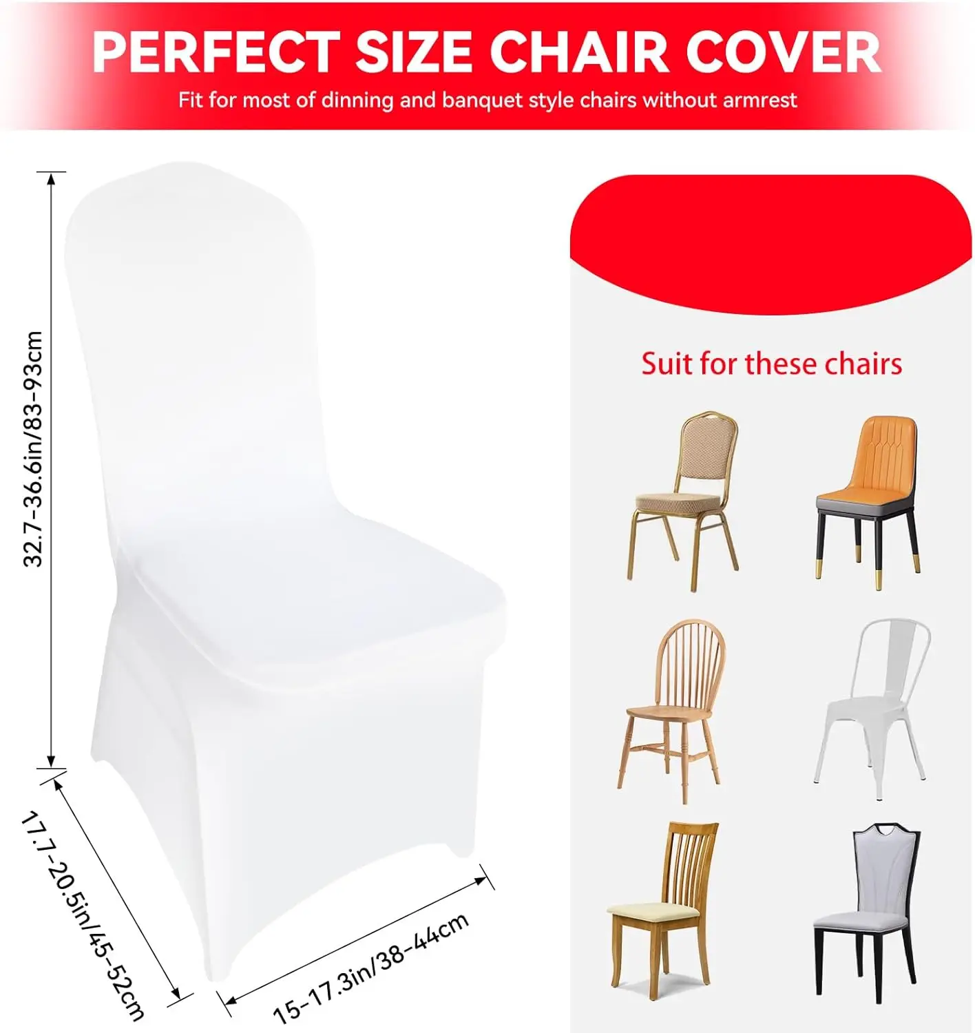 

100 Pcs White Stretch Chair Covers - Premium Polyester Spandex Slipcovers for Wedding, Party, Banquet, Dining & Event Chairs