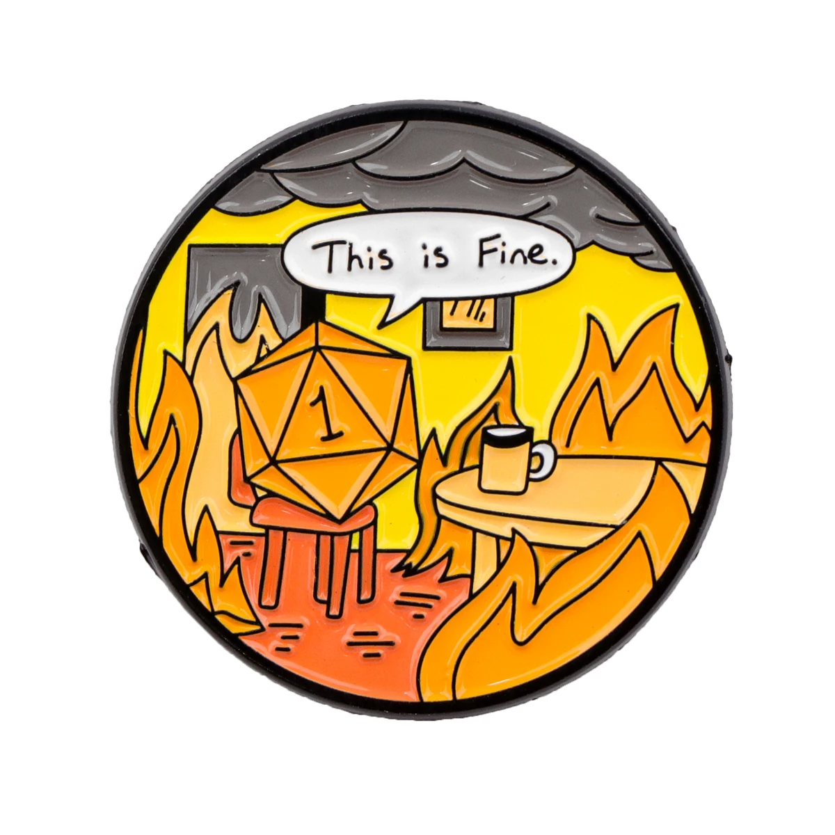 Broche de jogo de alfinete esmaltado 'This Is Fine', alfinetes de lapela, crachá em mochila, acessórios de roupas, joias da moda, presentes para amigos