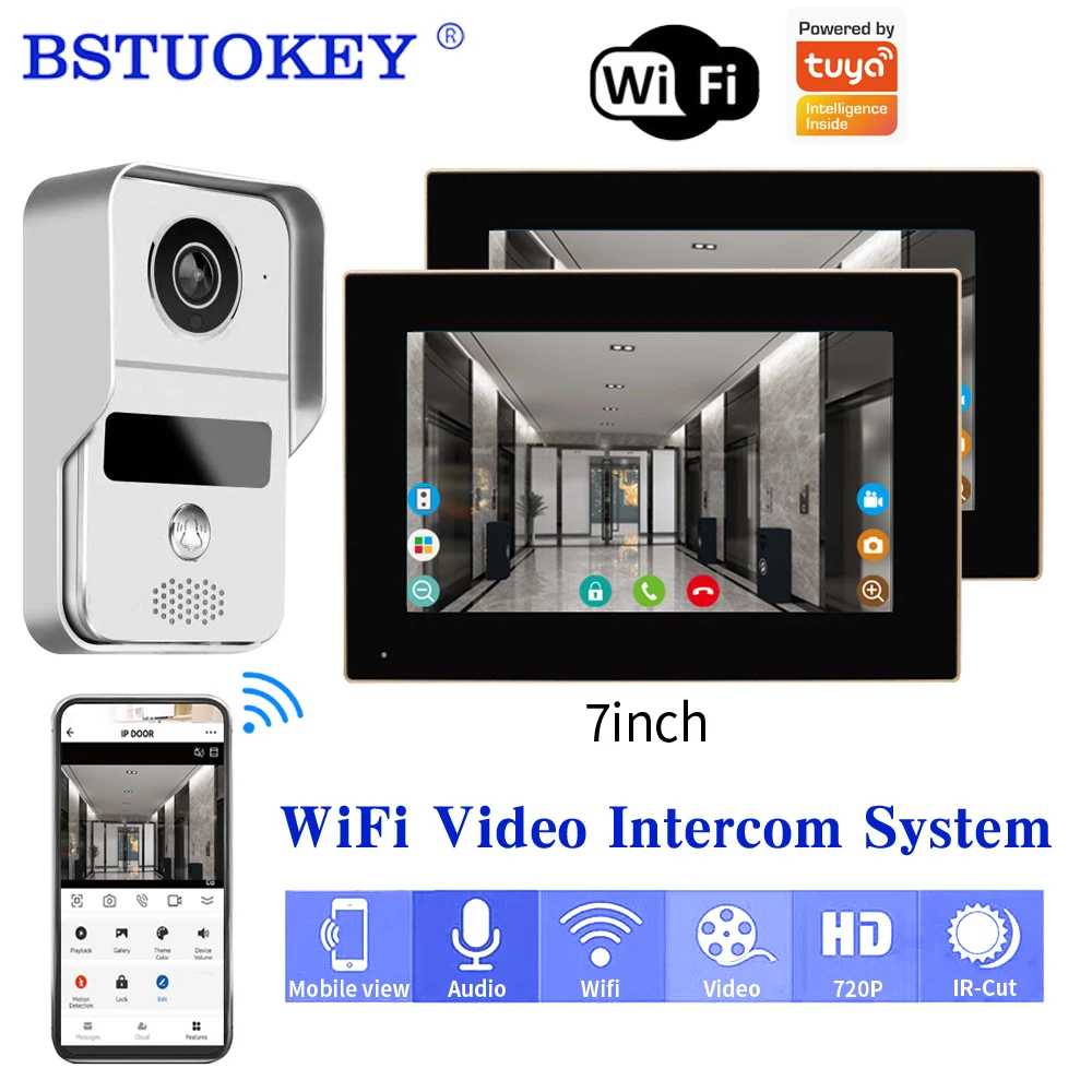 Unterstützt Tuya App Smart Wifi Video-Türklingel, Gegensprechanlage für Zuhause, 1080P RFID Drahtlose Türkamera mit 7-Zoll-Bildschirm