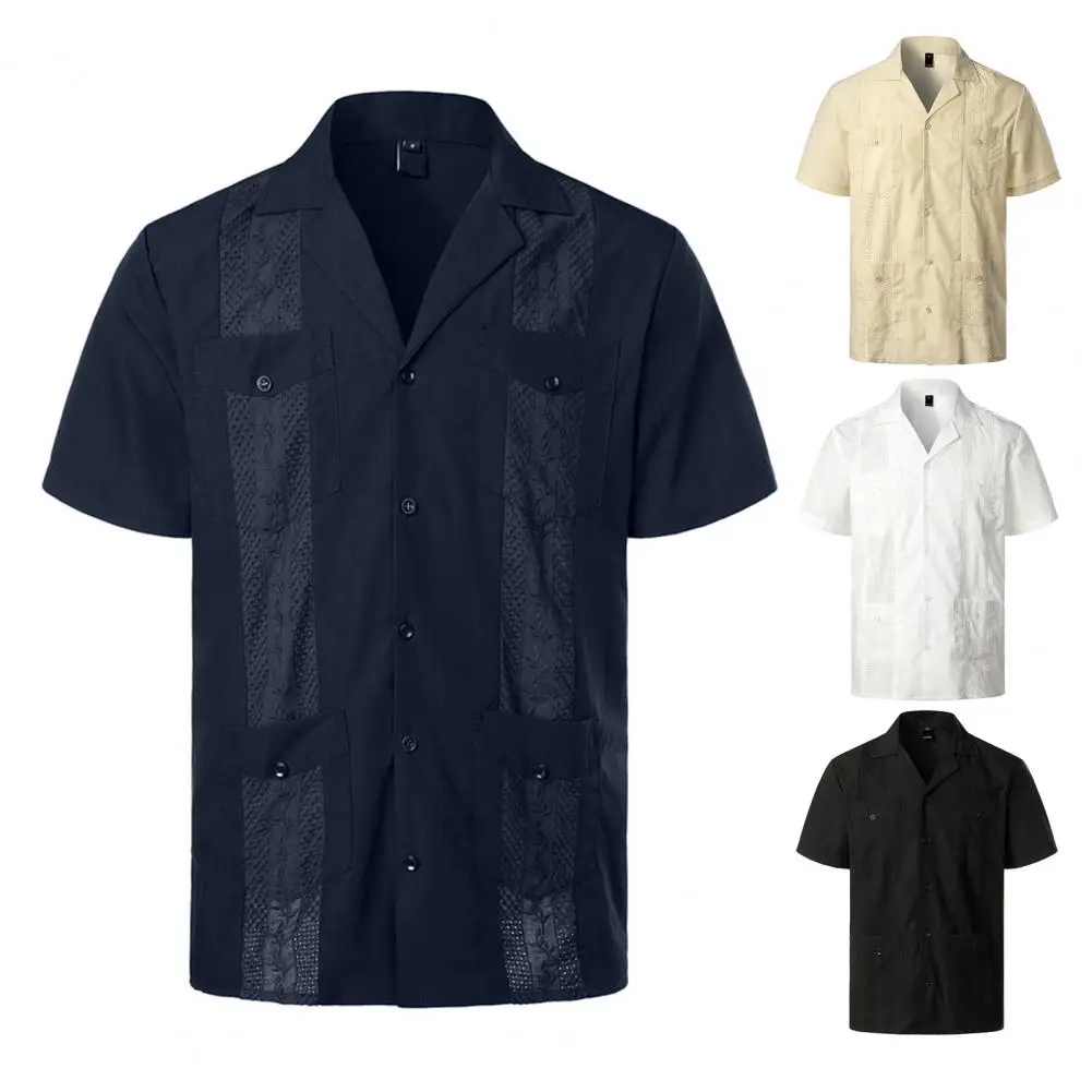 Camisa transpirable de manga corta para hombre, Camisa cómoda de secado rápido con botones, ajustada, a la moda, para verano