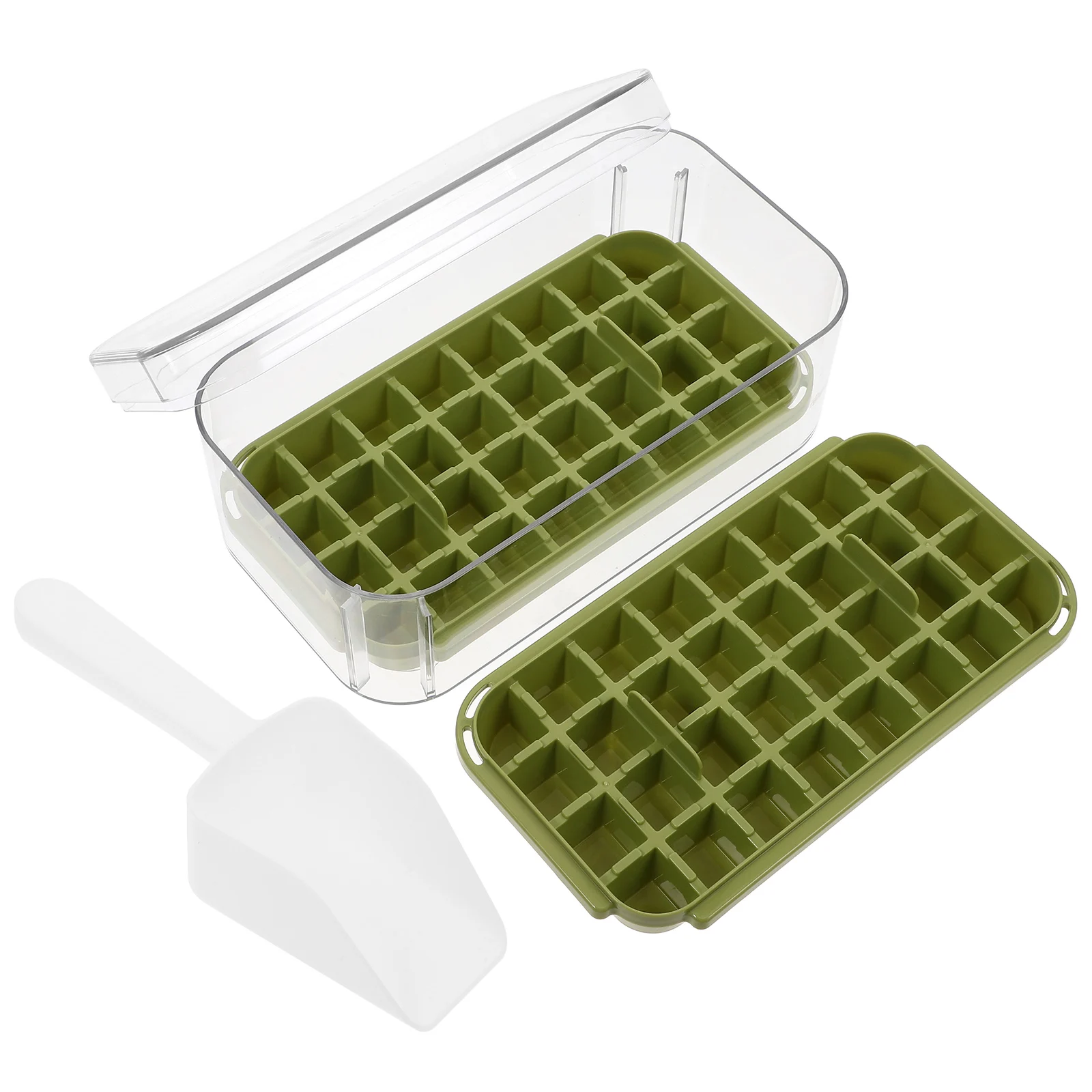 

64 Cubes Ice Mold Tray Green Double Layer Reusable Plastic Block Maker for Freezer Home Party Drink Cooling Tool Kitchen