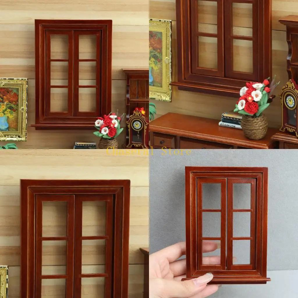 

E7CE Realistic Wooden Window Frame Model Figure 1/12 Doll House Furnishing Accessories