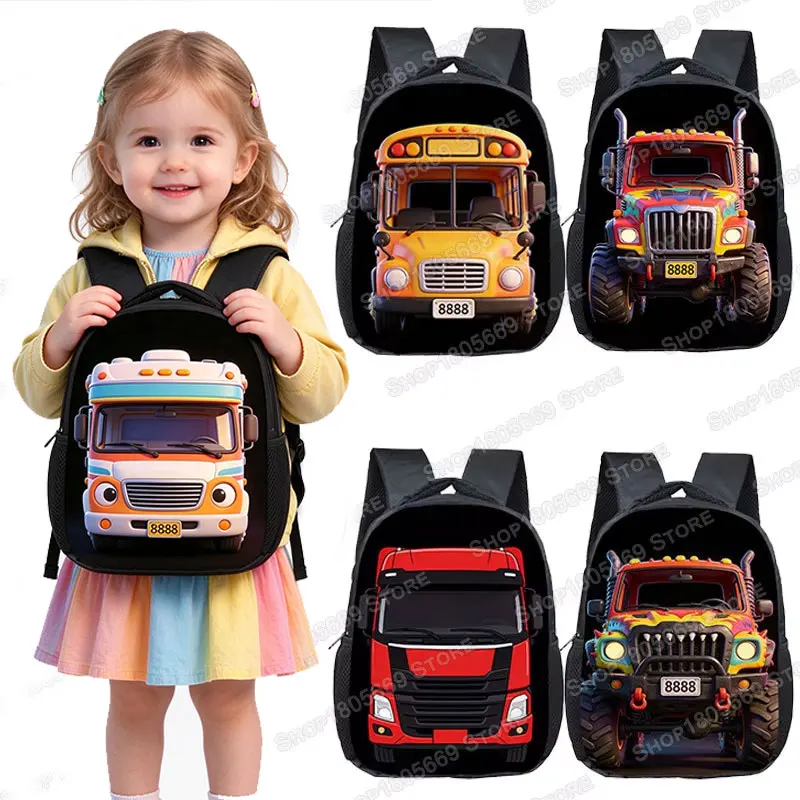 12 Inches Cartoon 3D Bus Pattern Toddler Backpack for Boys Girls 2-4Y Lightweight Kids School Bag Kindergarten Daycare Rucksack