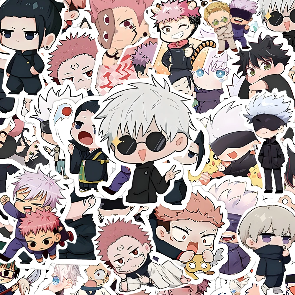 10/30/60 szt. Kawaii Anime Jujutsu Kaisen Naklejki na Artykuły Papiernicze Bagaż Laptop Samochód Śliczne Naklejki z Itadori Yuji i Satoru Gojo z Kreskówek