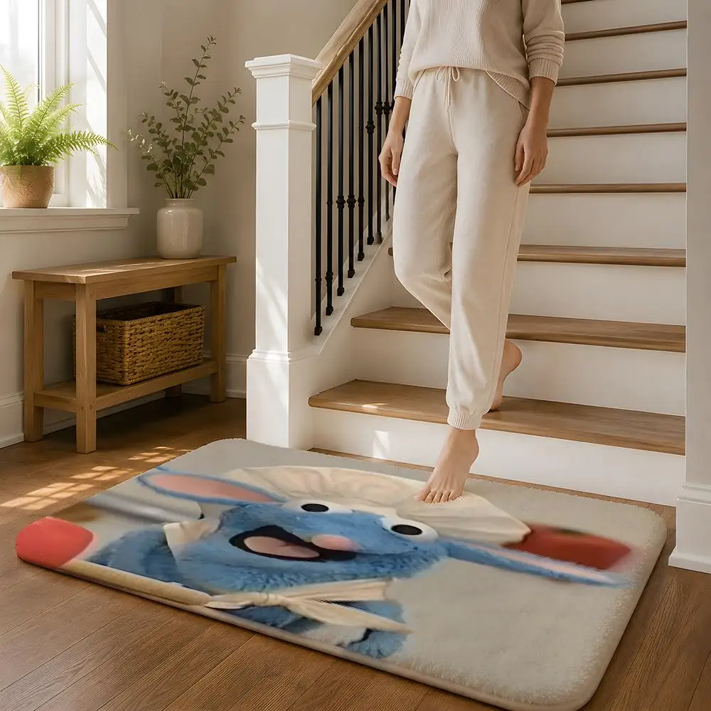 T-Tutter Cute Blue Mouse Floor Mat Flannel Rug Non Slip Absorbent Soft Washable For Entryway Hallway Bathroom Kitchen Decor
