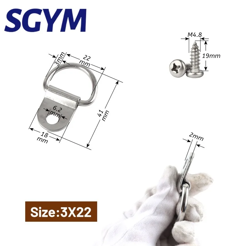 6/8pcs 304 Stainless Steel D Ring Picture Hangers with Screws D Ring Hangers Single Hole D Anchors Hooks