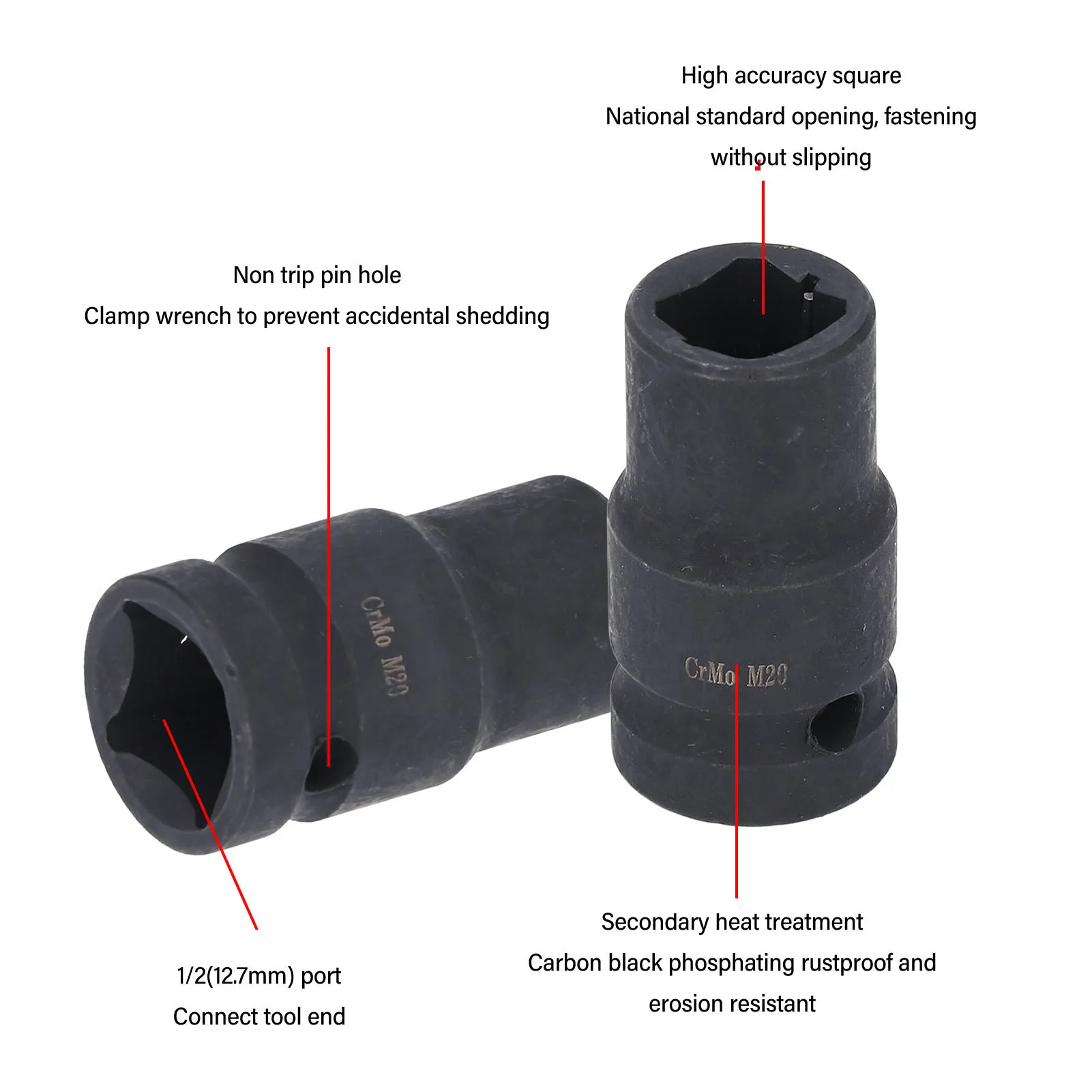 Квадратная головка для метчика M20 CRMO 1/2 дюйма с круглыми углами для электрического ключа Ручной ключ M20 Торцевая головка для метчика CRMO